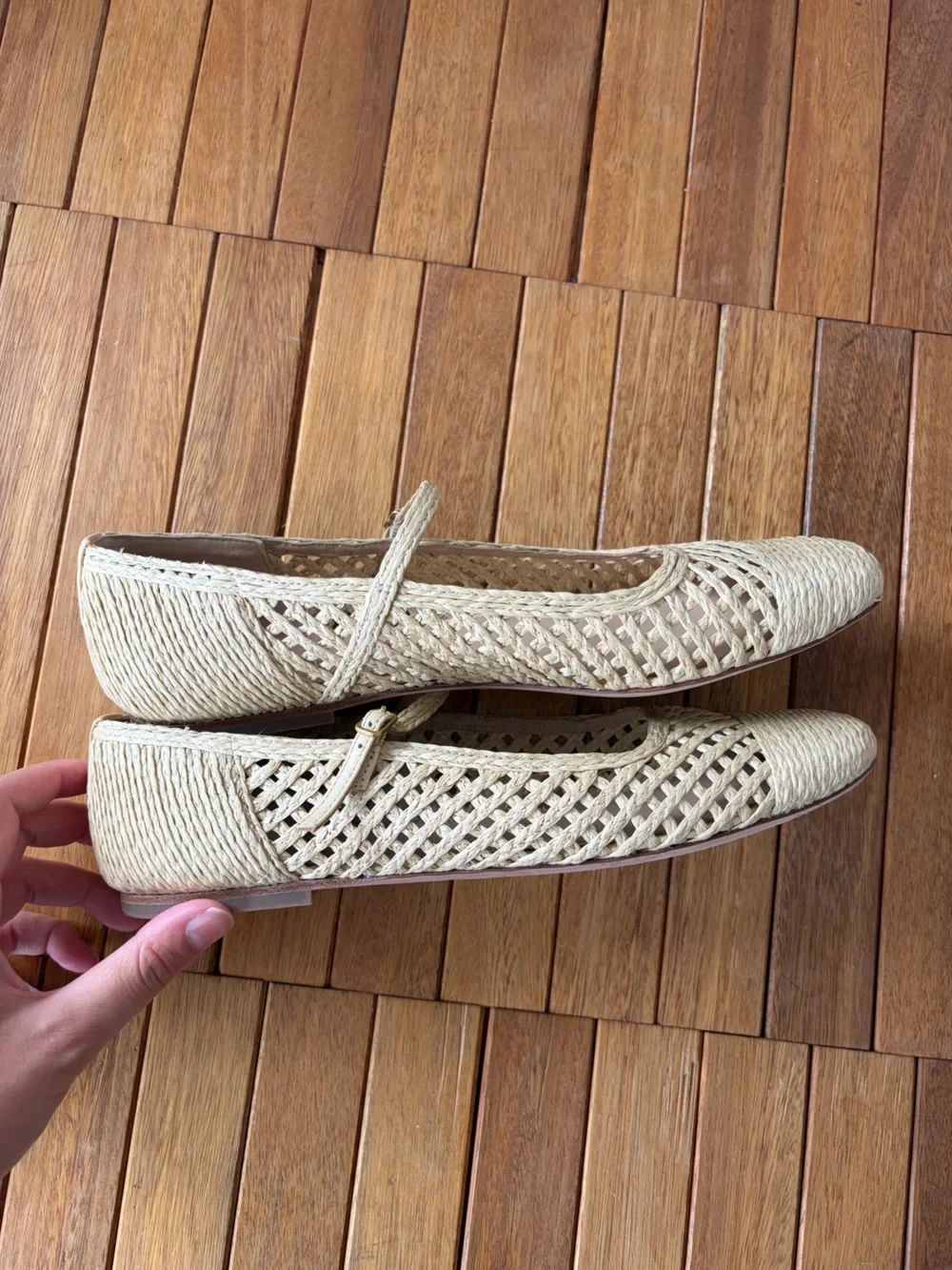 Veronica Beard Natural Beige Woven Mary Jane Flats
